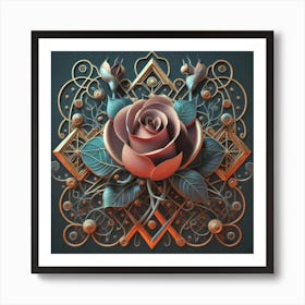 Stylized and intricate geometric black rose Art Print