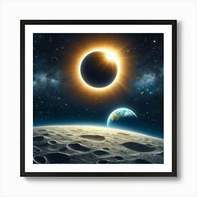 Solar Eclipse Over The Moon Art Print