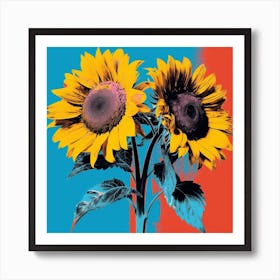 Andy Warhol Style Pop Art Flowers Sunflower 4 Square Art Print