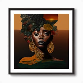African Woman With Sunset Art Print