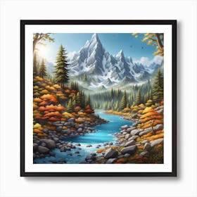 World Most Gorgeous Mountain With River Landscaping Hyperrealistic Art 319019836 Art Print