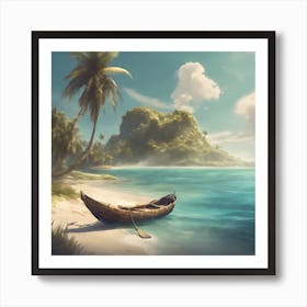 Tranquil Shores: Where Palms Sway and Boats Rest Art Print