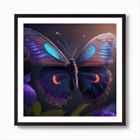 Butterfly On Purple Flower Art Print