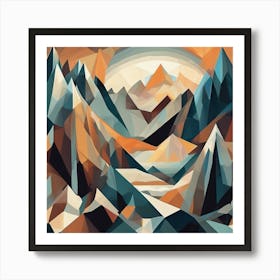 Mystical Mountains Cubism Style Art Print