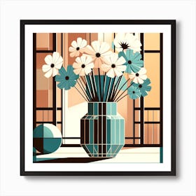 Vase Of Cosmos Flowers Art Print