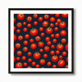 Seamless Pattern Of Tomatoes On Black Background Art Print