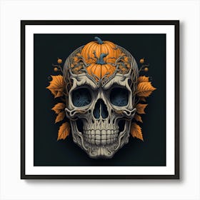 Skull With Pumpkins Art Print