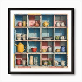 Vintage Pastel Kitchen Shelves 2 Art Print