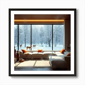 Living Room With Deer Art Print