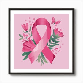 Women Breast Cancer Awareness background with brassiere Calligraphy in Pink Ribbon international symbol for month October suitable for clipart and poster and wall art (3) (1)F Art Print