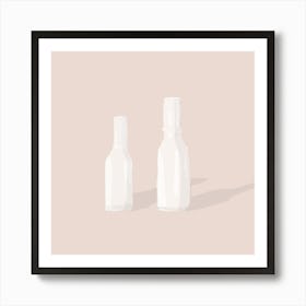 White Bottles On A Pink Background Art Print