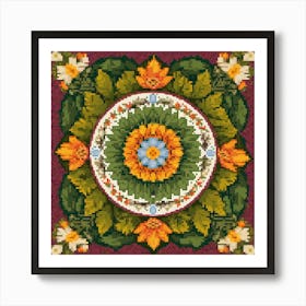 Flower Mandala, A Mandala Made From Leaves Flowers And Animals Radiating From A Central Point Art Print