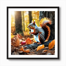 Squirrel In The Autumn Forest 8 Art Print