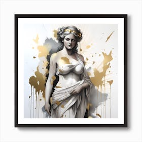 Greek Goddess Gold and watercolor splatter Art Print