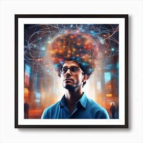 Man With Brain On His Head 2 Art Print