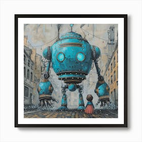 Little Blue Robot Art Print