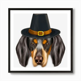 Bluetick Coonhound Wearing Pilgrim Hat Thanksgiving Art Print