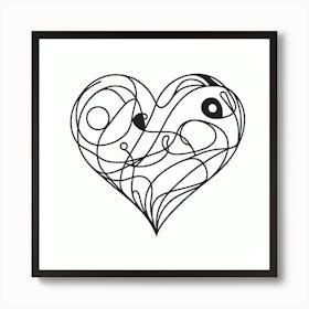 One line, Valentine's day of heart, Picasso style 3 Art Print