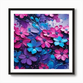 Pink And Blue Flowers Art Print