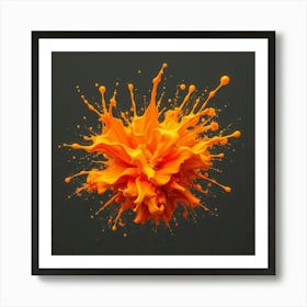 Orange Paint Splash On Black Background Art Print