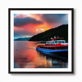 Sunset On Loch Ryan Ferry Art Print