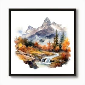 Watercolor Of Mountains Art Print