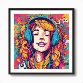 Music Girl With Headphones Art Print