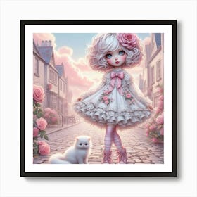 Little Girl With Roses 3 Art Print