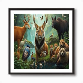 Wild Animals In The Forest Art Print