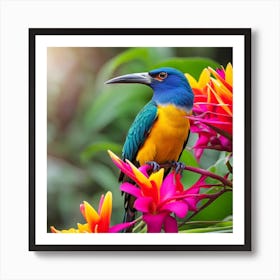 Beautiful Bird on Colorful Flower Art Print