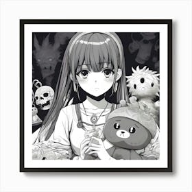 Anime Girl Holding Teddy Bears Art Print