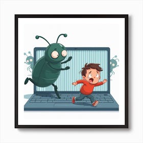 Child Running Away From A Computer Art Print