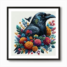 Crow With Flowers 1 Art Print