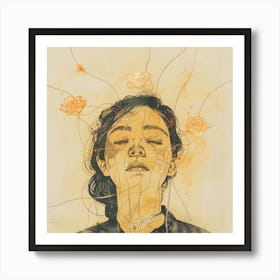 Woman With Flowers In Her Hair Art Print