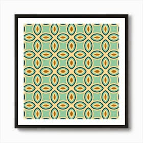 COURTYARD Mediterranean Tile Abstract Geometric in Retro Chartreuse Blue Cream Brown Art Print