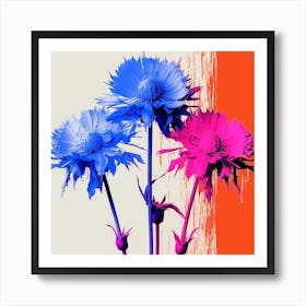 Andy Warhol Style Pop Art Flowers Cornflower 3 Square Art Print