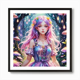 Fairy Girl In The Forest - Moonlit Serenade Series Art Print