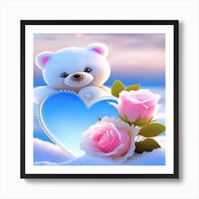 Teddy Bear With Roses Art Print