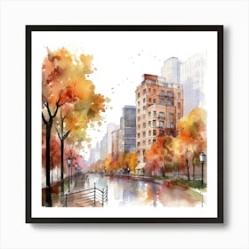 Watercolor Autumn Cityscape 3 Art Print