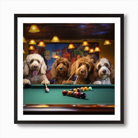 Pool Table With Dogs Art Print