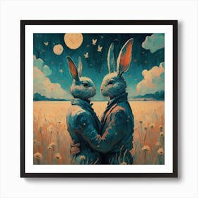 Rabbits In The Field 2 Art Print