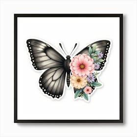 Butterfly With Flowers 1 Art Print