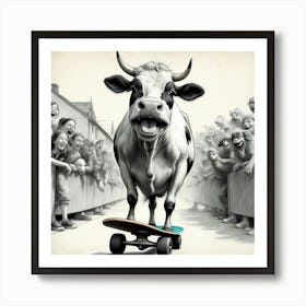 Cow On Skateboard 11 Art Print