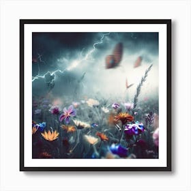 Lightning And Flowers Art Print