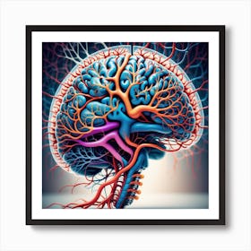 Human Brain With Blood Vessels 14 Art Print