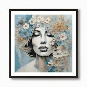 Woman With Flowers On Her Head Art Print