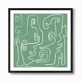 Muted Green With White Scribbles Illusion Art Print