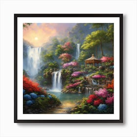 Waterfall In The Garden - Charming nature - the beauty of nature Art Print