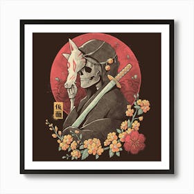 Oriental Death - Skull Sword Flowers Gift 1 Art Print