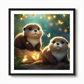 Cute Otters Art Print